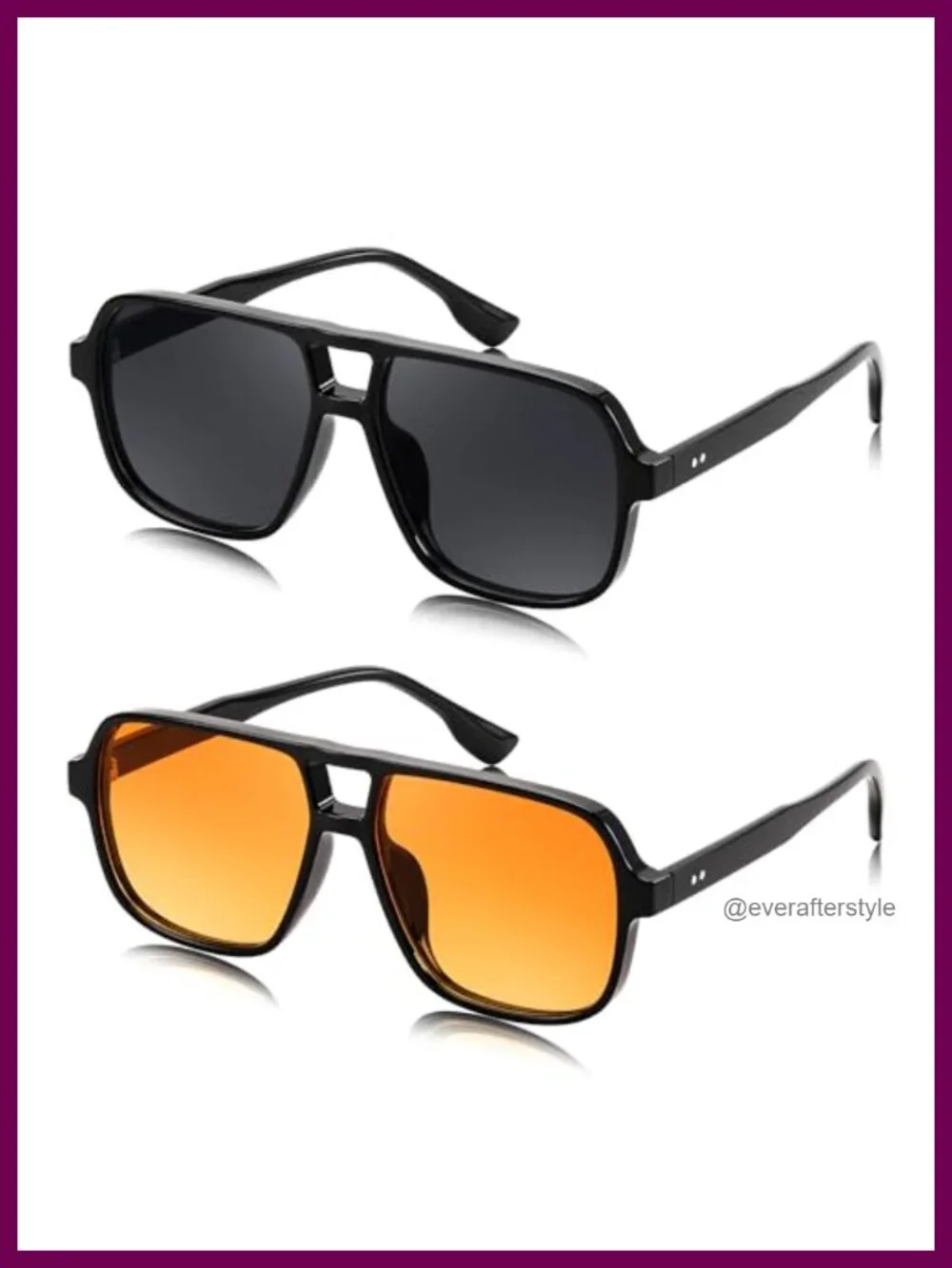 Retro Square Aviator Sunglasses - 70s Vintage Plastic Frame UV400